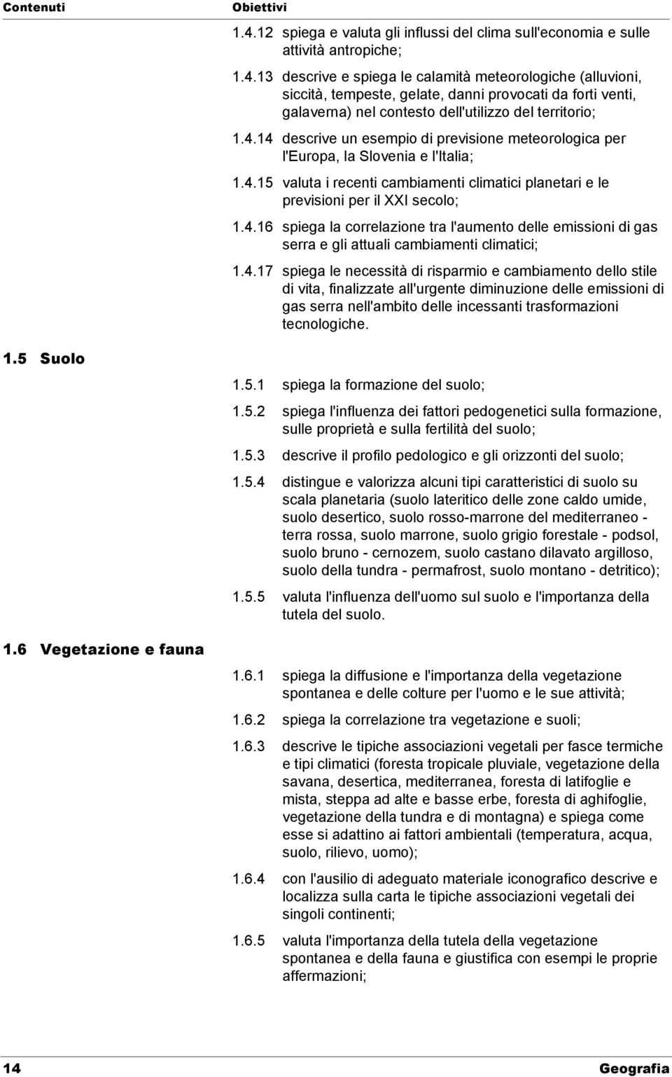 13 descrive e spiega le calamità meteorologiche (alluvioni, siccità, tempeste, gelate, danni provocati da forti venti, galaverna) nel contesto dell'utilizzo del territorio; 1.4.