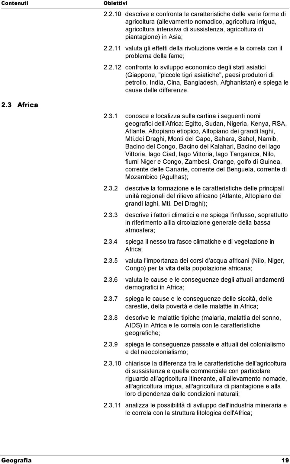 2.3.1 conosce e localizza sulla cartina i seguenti nomi geografici dell'africa: Egitto, Sudan, Nigeria, Kenya, RSA, Atlante, Altopiano etiopico, Altopiano dei grandi laghi, Mti.