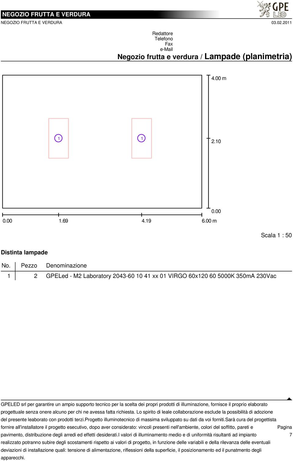 00 m Scala 1 : 50 Distinta lampade No.