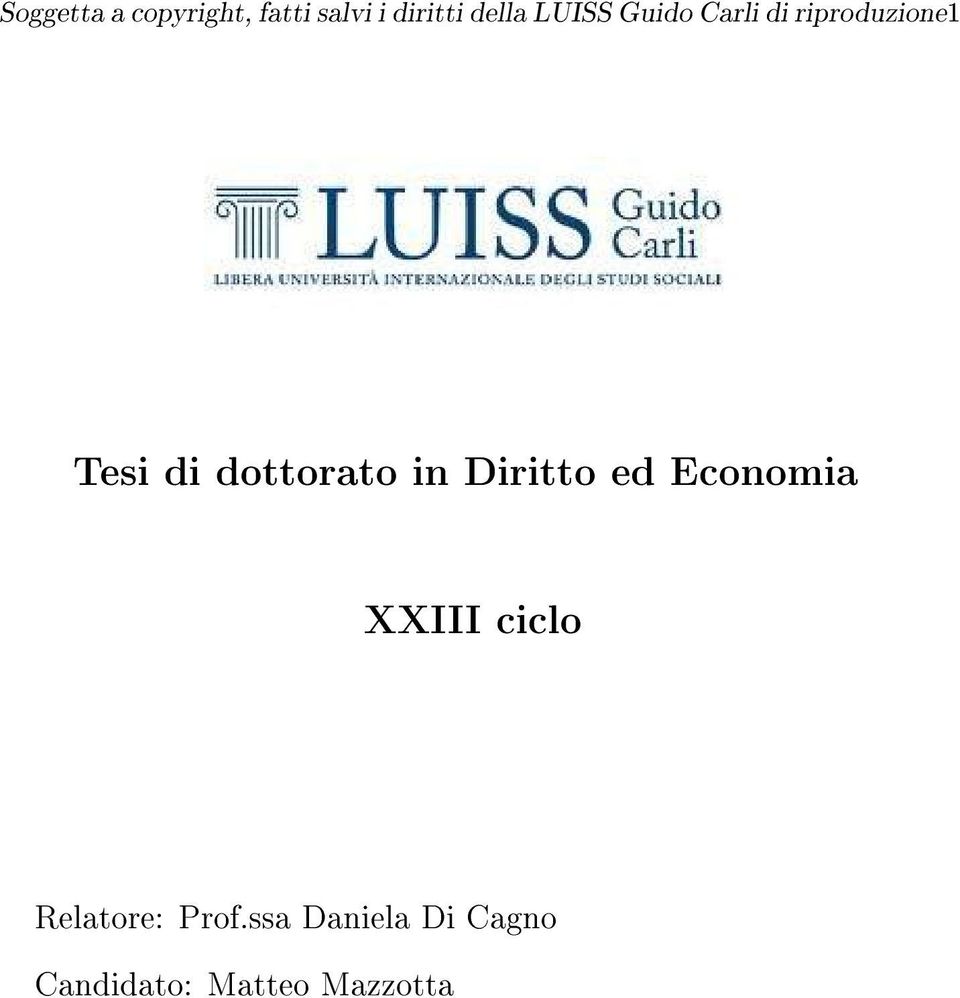 dottorato in Diritto ed Economia XXIII ciclo