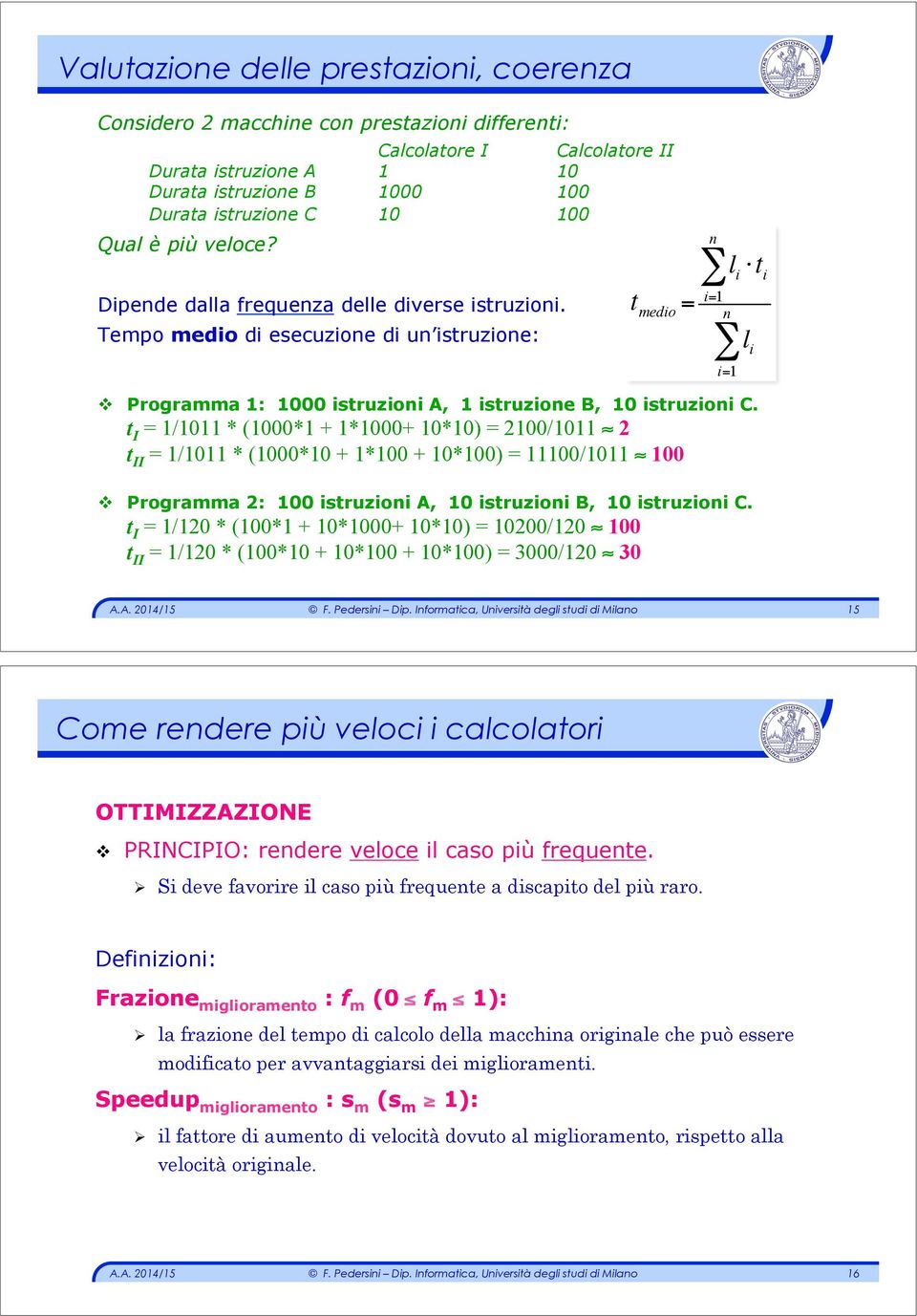 t I = 1/1011 * (1000*1 + 1*1000+ 10*10) = 2100/1011 2 t II = 1/1011 * (1000*10 + 1*100 + 10*100) = 11100/1011 100 # Programma 2: 100 istruzioi A, 10 istruzioi B, 10 istruzioi C.