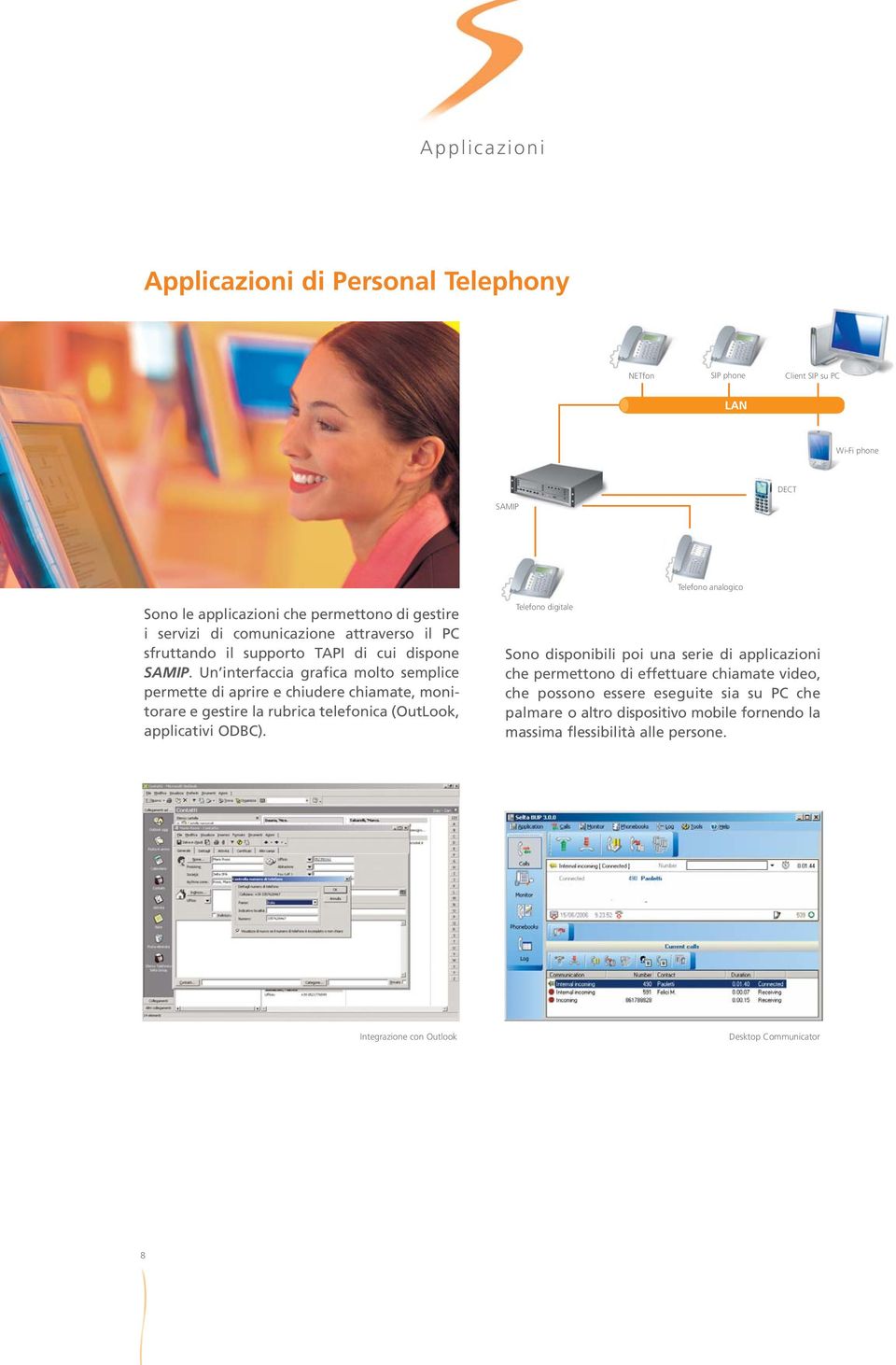 Un interfaccia grafica molto semplice permette di aprire e chiudere chiamate, monitorare e gestire la rubrica telefonica (OutLook, applicativi ODBC).