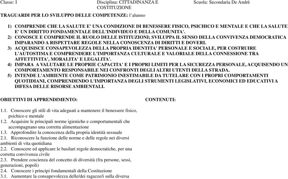 2) CONOSCE E COMPRENDE IL RUOLO DELLE ISTITUZIONI; SVILUPPA IL SENSO DELLA CONVIVENZA DEMOCRATICA IMPARANDO A RISPETTARE REGOLE NELLA CONOSCENZA DI DIRITTI E DOVERI.