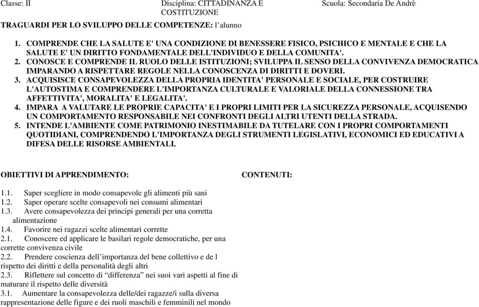 CONOSCE E COMPRENDE IL RUOLO DELLE ISTITUZIONI; SVILUPPA IL SENSO DELLA CONVIVENZA DEMOCRATICA IMPARANDO A RISPETTARE REGOLE NELLA CONOSCENZA DI DIRITTI E DOVERI. 3.