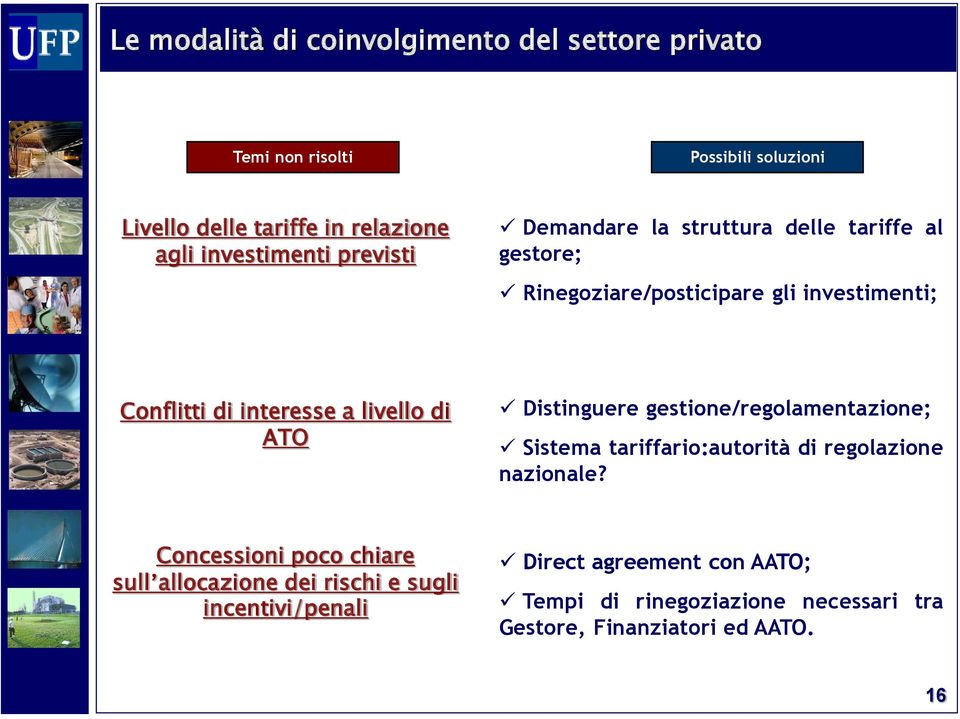 a livello di ATO Distinguere gestione/regolamentazione; Sistema tariffario:autorità di regolazione nazionale?