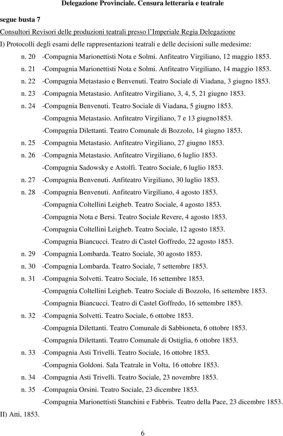 -Compagnia Metastasio. Anfiteatro Virgiliano, 7 e 13 giugno1853. -Compagnia Dilettanti. Teatro Comunale di Bozzolo, 14 giugno 1853. n. 25 -Compagnia Metastasio. Anfiteatro Virgiliano, 27 giugno 1853.