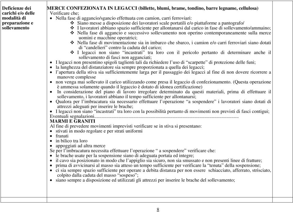 fase di /ammaino; Nella fase di aggancio e successivo non operino contemporaneamente sulla merce uomini e macchine operatrici; Nella fase di movimentazione sia in imbarco che sbarco, i camion e/o