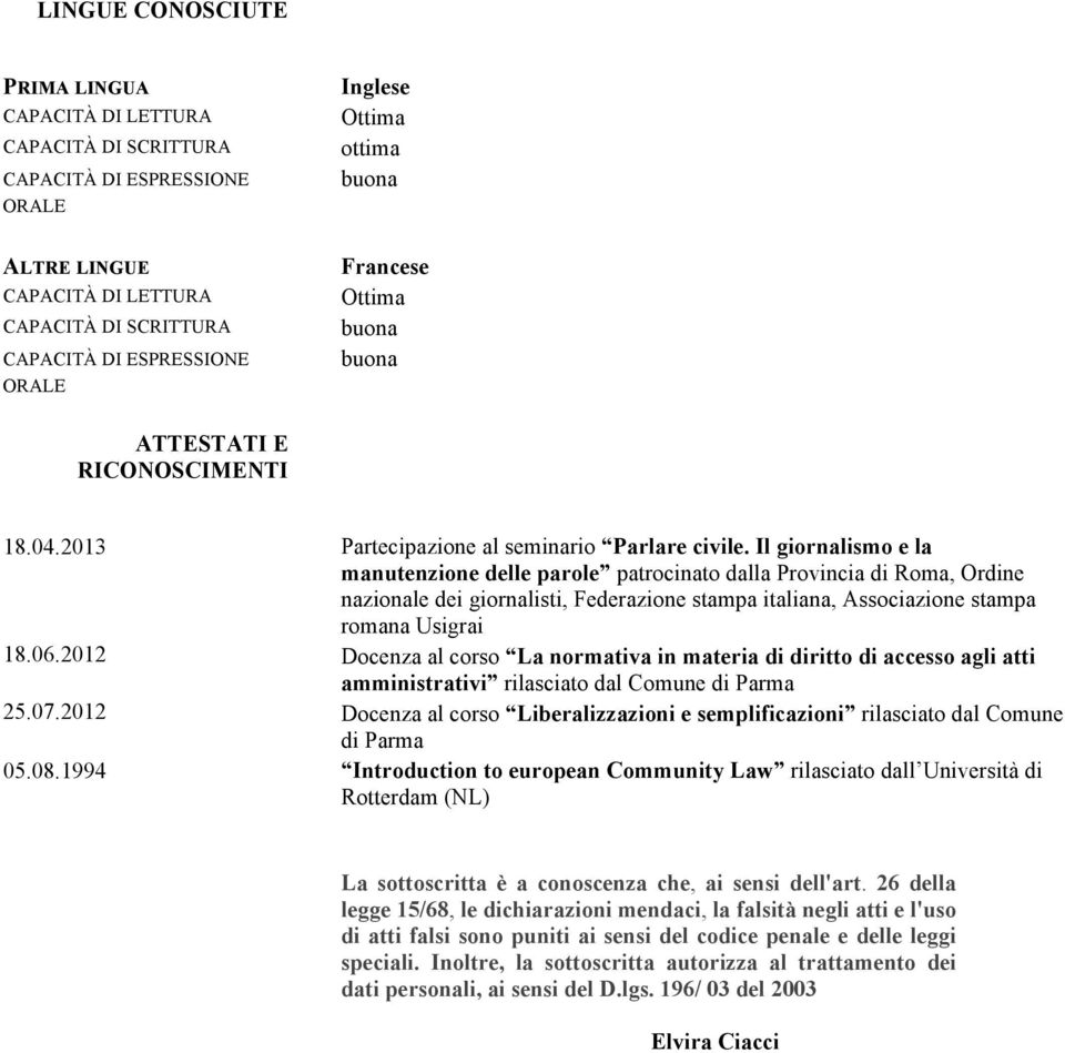 Il giornalismo e la manutenzione delle parole patrocinato dalla Provincia di Roma, Ordine nazionale dei giornalisti, Federazione stampa italiana, Associazione stampa romana Usigrai 18.06.