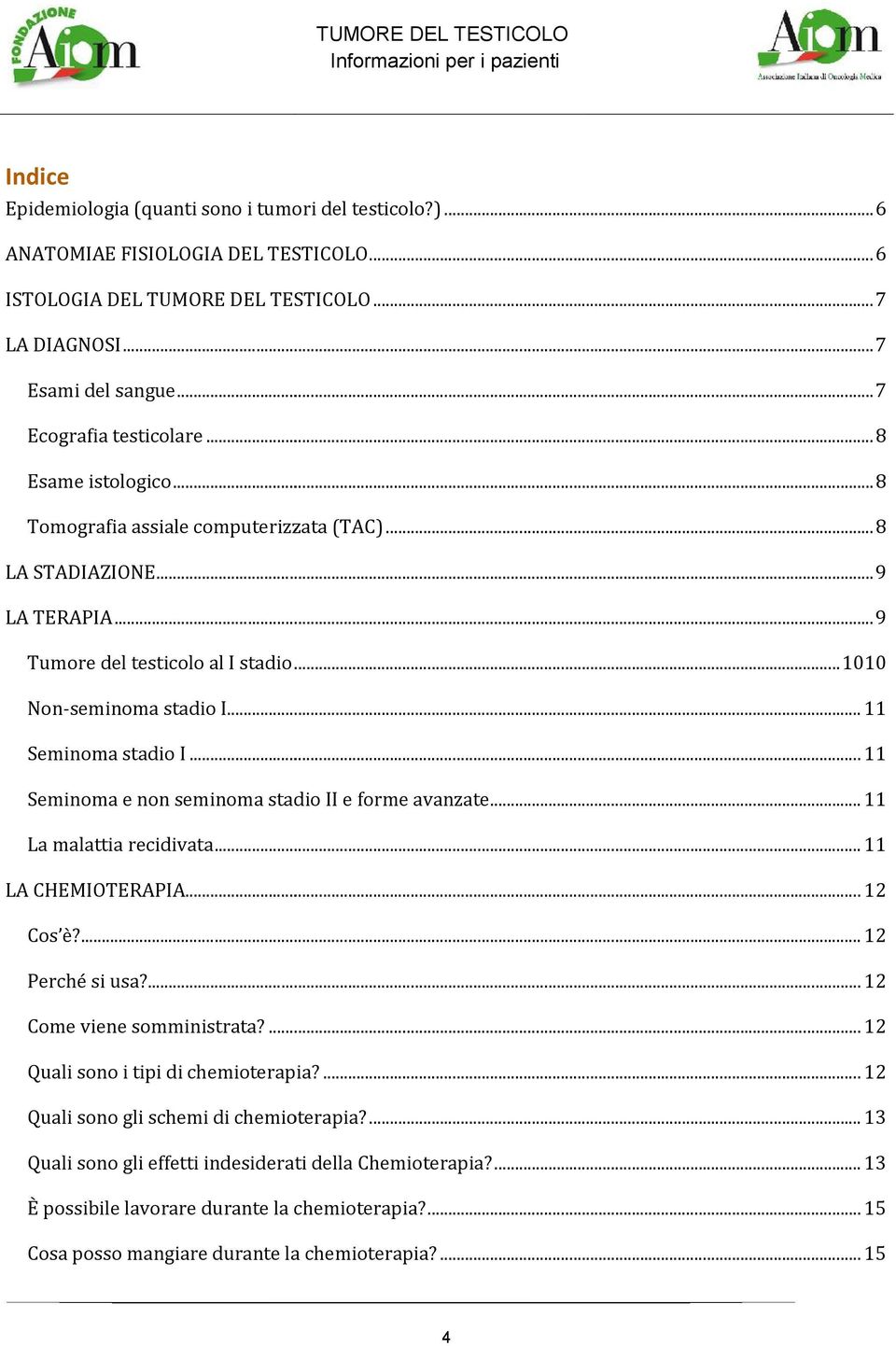 .. 11 Seminoma e non seminoma stadio II e forme avanzate... 11 La malattia recidivata... 11 LA CHEMIOTERAPIA... 12 Cos è?... 12 Perché si usa?... 12 Come viene somministrata?