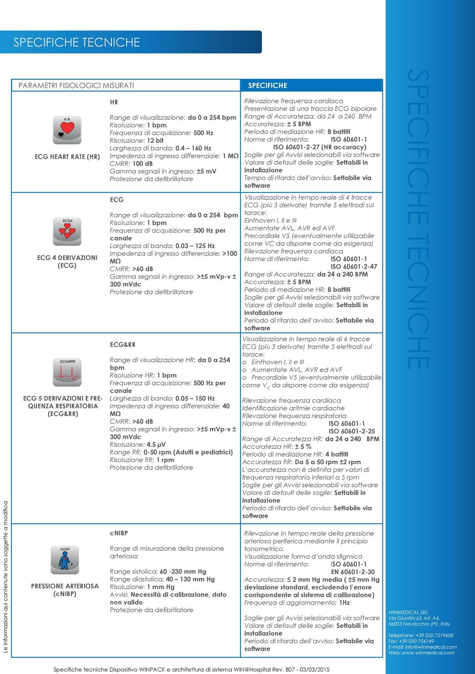 4 160 Hz Impedenza di ingresso differenziale: 1 MΩ Soglie per gli Avvisi selezionabili via CMRR: 100 db Gamma segnali in ingresso: ±5 mv Tempo di ritardo dell avviso: Settabile via Protezione da