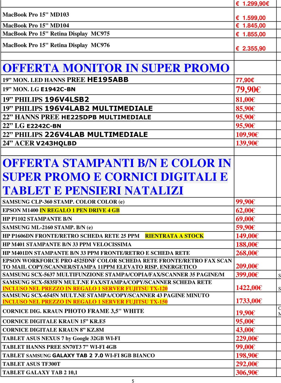 LG E1942C-BN 79,90 19 PHILIPS 196V4LSB2 81,00 19 PHILIPS 196V4LAB2 MULTIMEDIALE 85,90 22 HANNS PREE HE225DPB MULTIMEDIALE 95,90 22 LG E2242C-BN 95,90 22 PHILIPS 226V4LAB MULTIMEDIALE 109,90 24 ACER