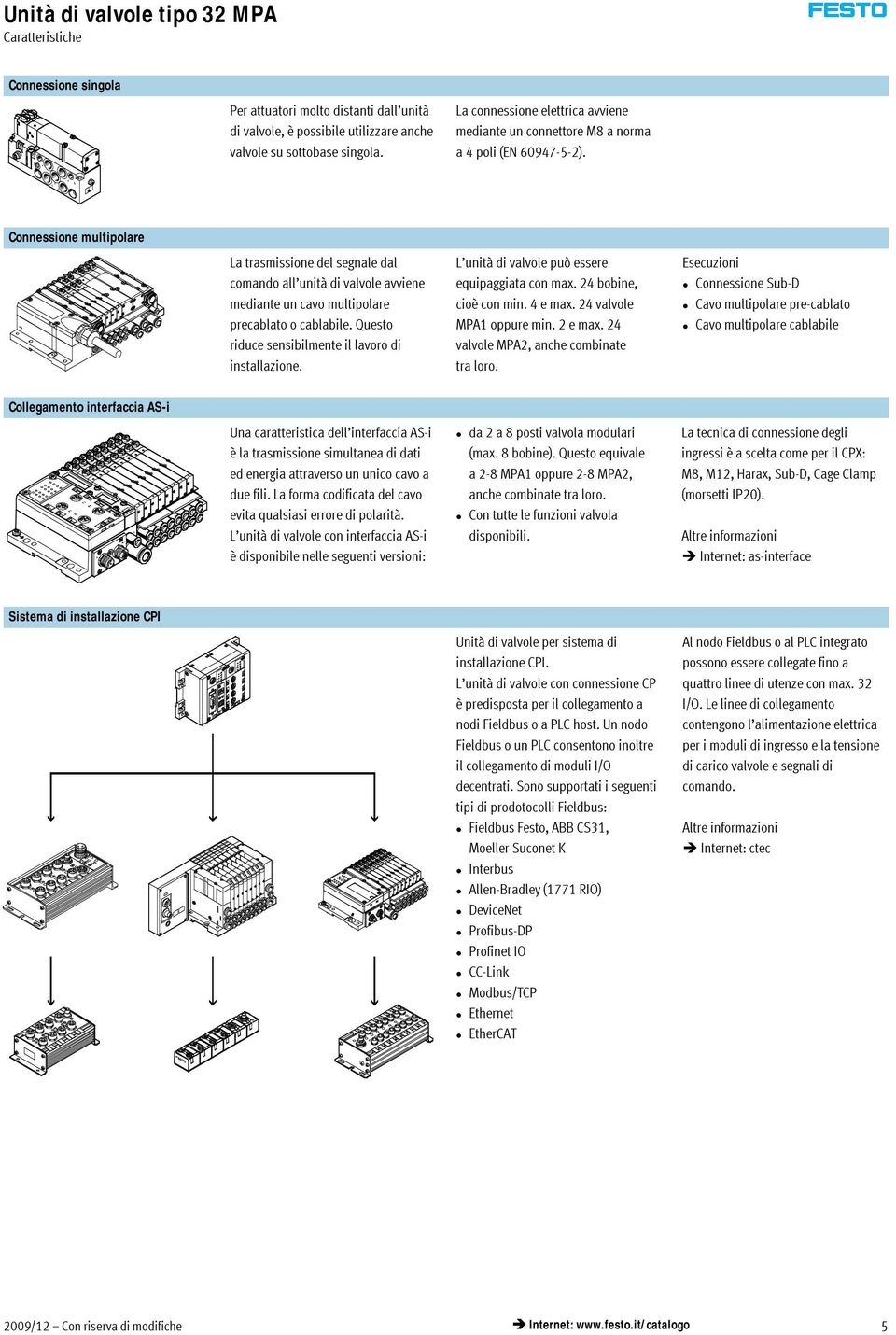 Connessione multipolare La trasmissione del segnale dal comando all unità di valvole avviene mediante un cavo multipolare precablato o cablabile.