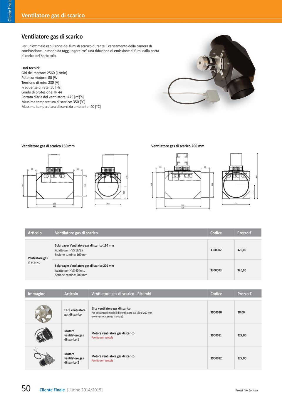 Dati tecnici: Giri del motore: 2560 [1/min] Potenza motore: 80 [W Tensione di rete: 230 [V] Frequenza di rete: 50 [Hz] Grado di protezione: IP 44 Portata d aria del ventilatore: 475 [m³/h] Massima