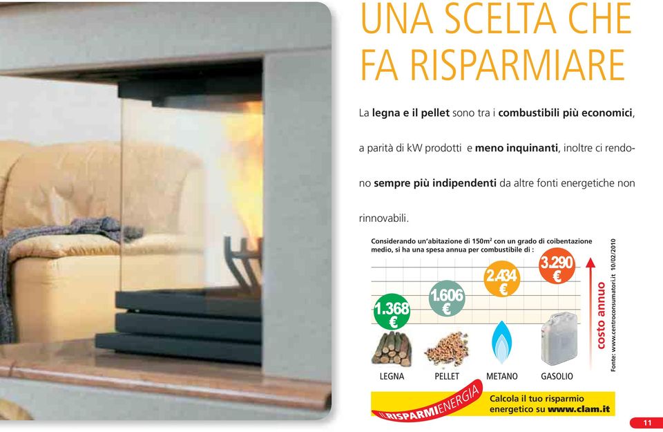 Considerando un abitazione di 150m 2 con un grado di coibentazione medio, si ha una spesa annua per combustibile