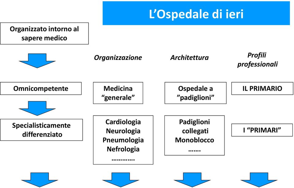 Ospedale a padiglioni IL PRIMARIO Specialisticamente differenziato