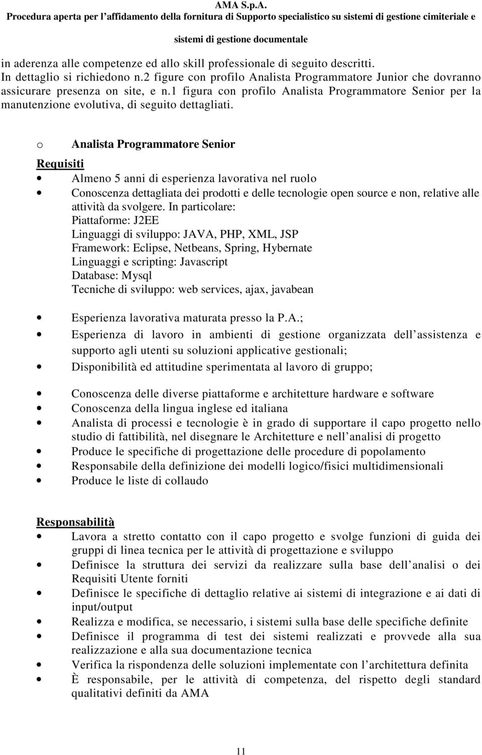 1 figura con profilo Analista Programmatore Senior per la manutenzione evolutiva, di seguito dettagliati.