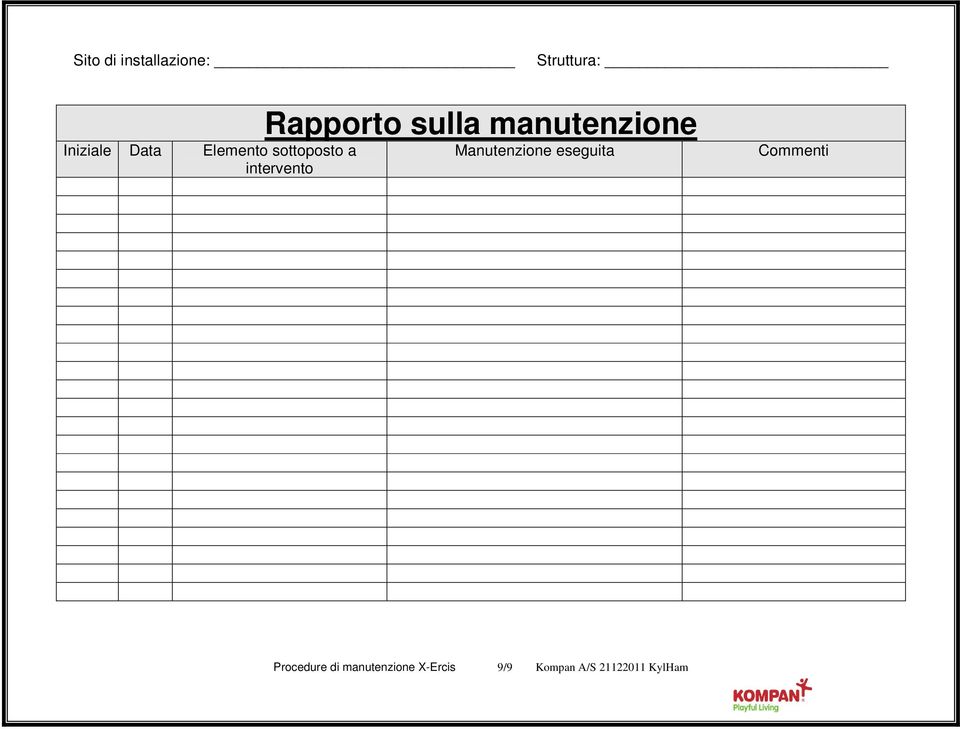 manutenzione Manutenzione eseguita Commenti