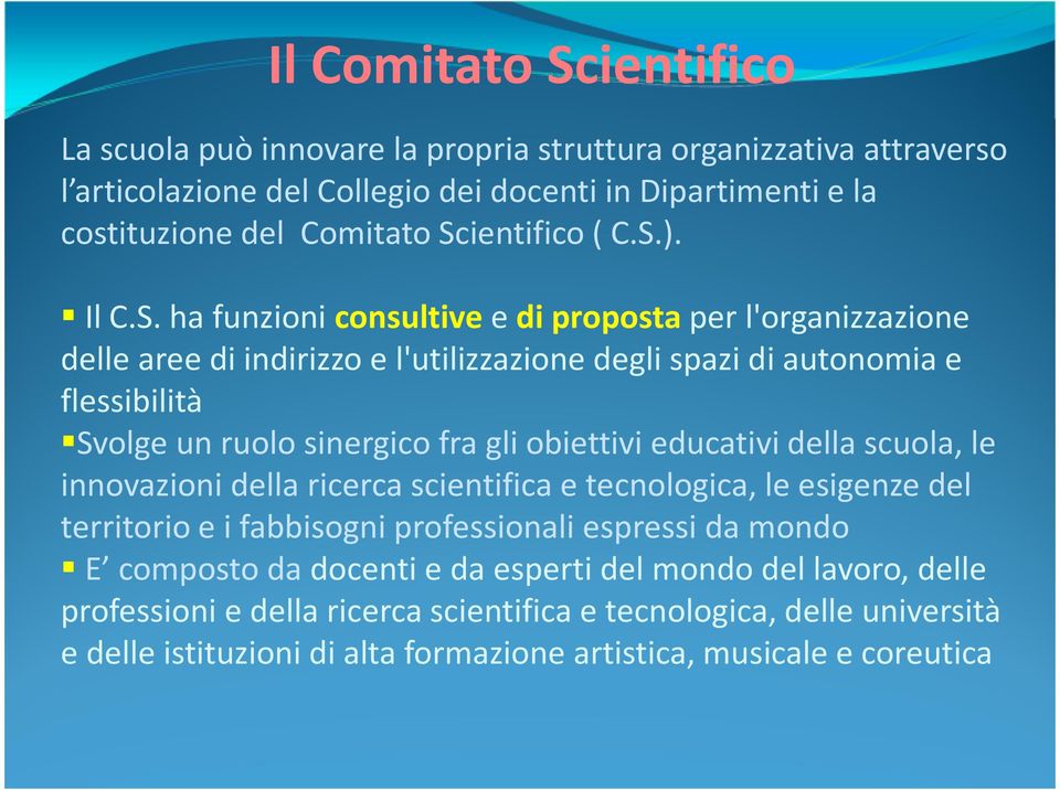 sinergico fra gli obiettivi educativi della scuola, le innovazioni della ricerca scientifica e tecnologica, le esigenze del territorio e i fabbisogni professionali espressi da mondo E