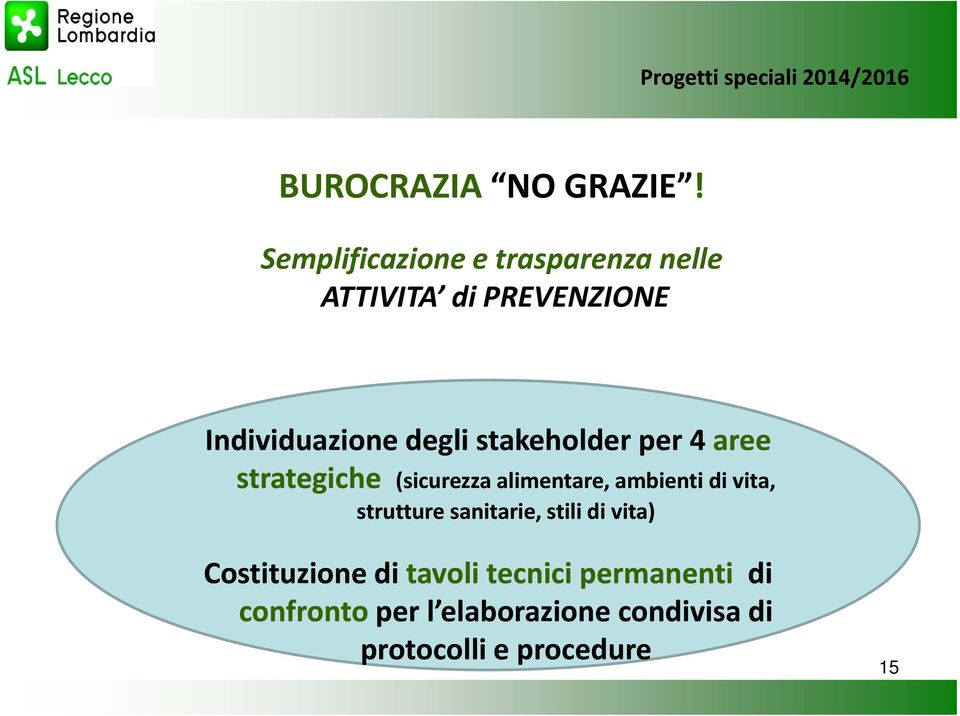 stakeholder per 4 aree strategiche strategiche (sicurezza alimentare, ambienti di vita,