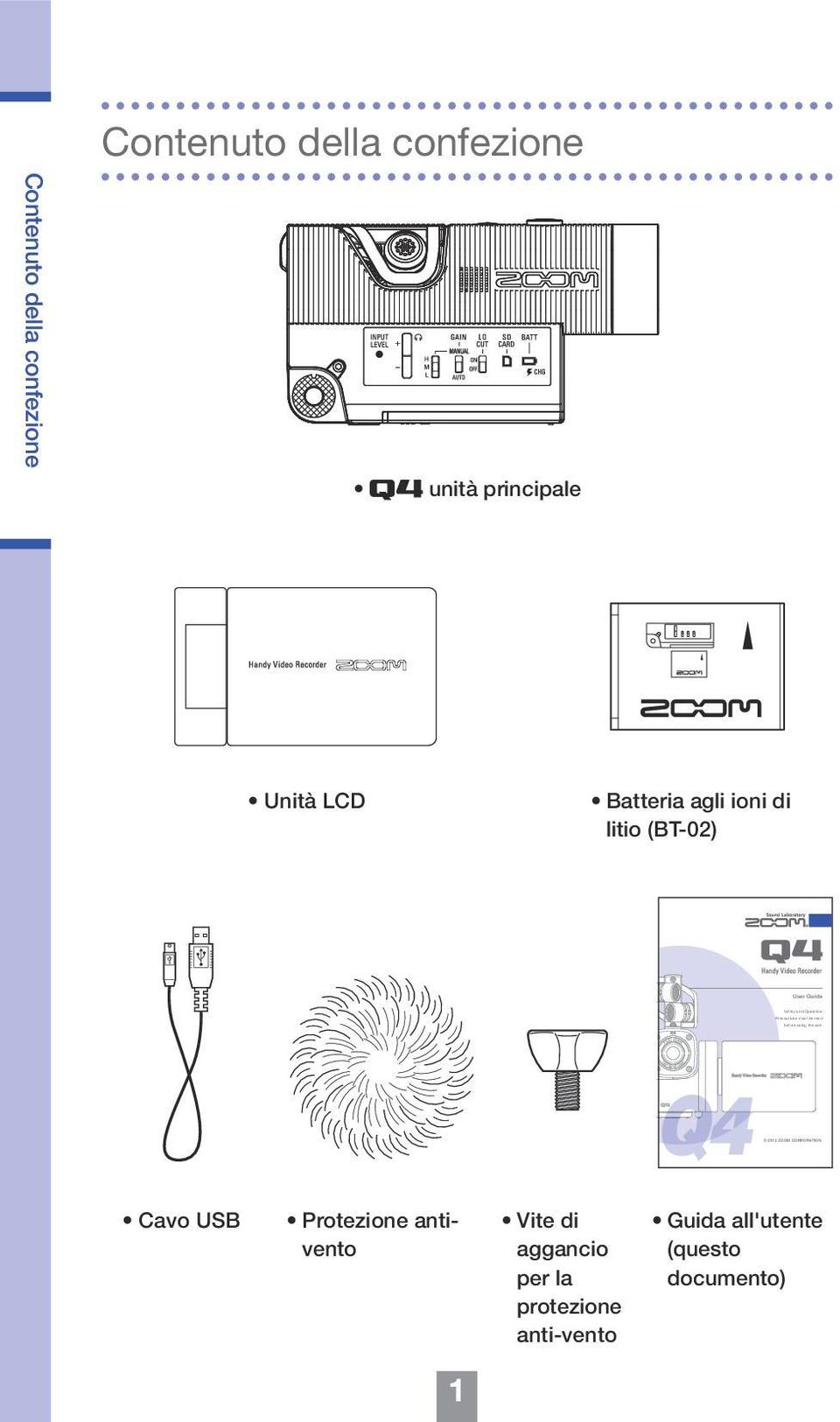 principale Unità LCD Batteria agli ioni di litio (BT-02) Q4 Cavo USB Protezione