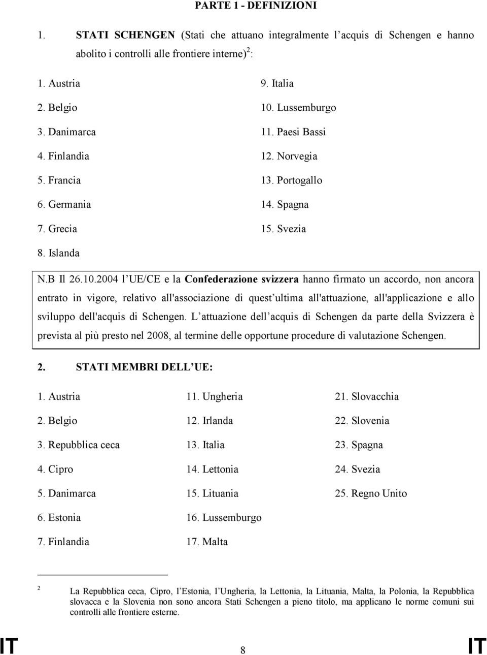 Lussemburgo 11. Paesi Bassi 12. Norvegia 13. Portogallo 14. Spagna 15. Svezia 8. Islanda N.B Il 26.10.