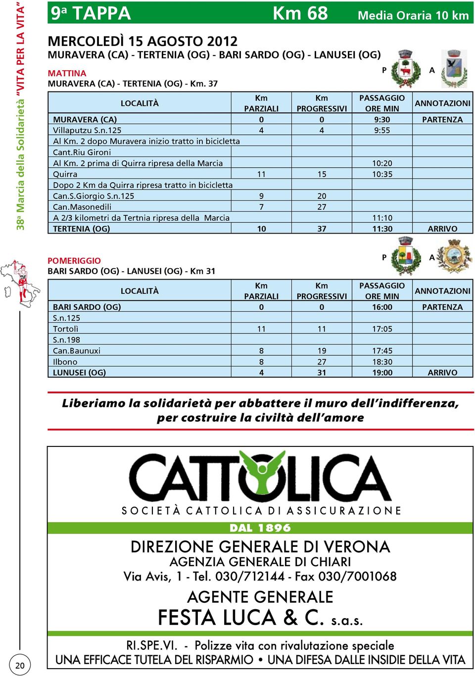 2 prima di Quirra ripresa della Marcia 10:20 Quirra 11 15 10:35 Dopo 2 da Quirra ripresa tratto in bicicletta Can.S.Giorgio S.n.125 9 20 Can.