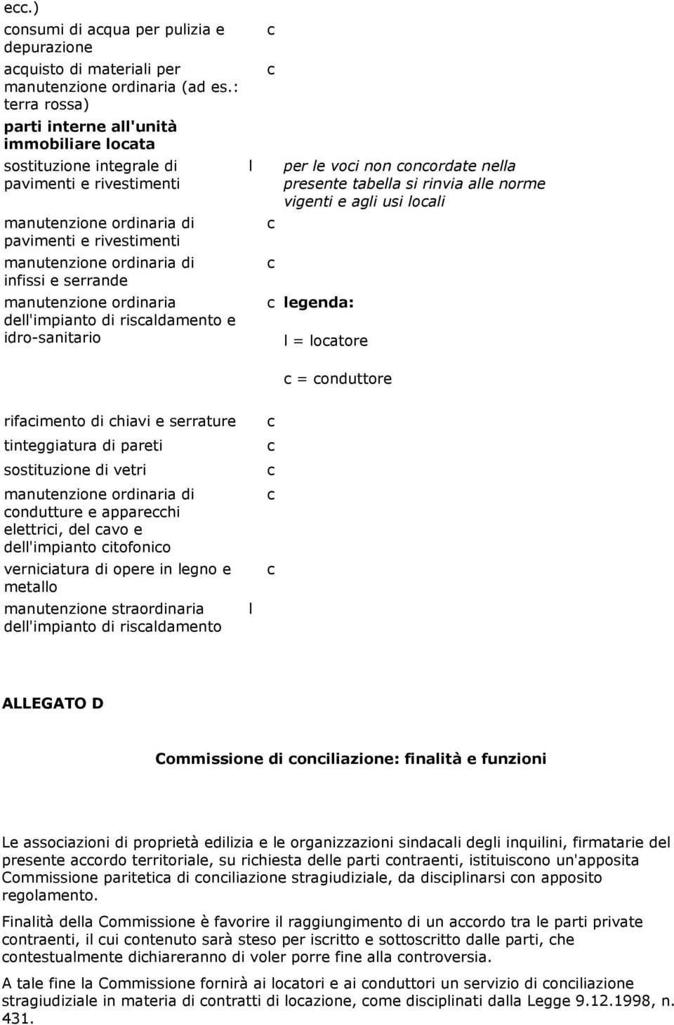 manutenzione ordinaria de'impianto di risadamento e idro-sanitario per e voi non onordate nea presente tabea si rinvia ae norme vigenti e agi usi oai egenda: = oatore = onduttore rifaimento di hiavi