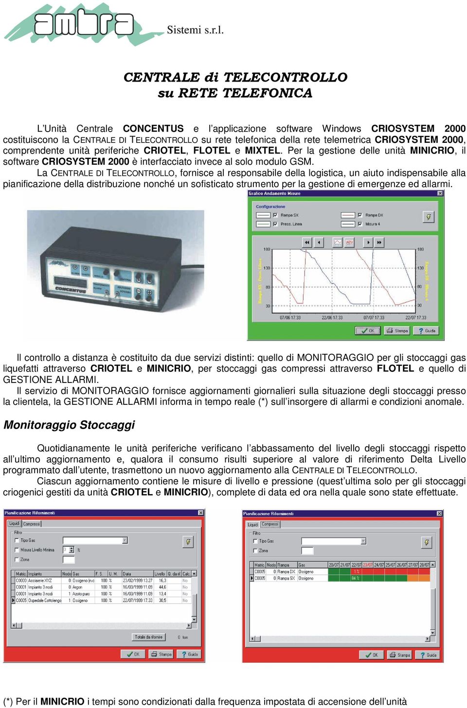 La CENTRALE DI TELECONTROLLO, fornisce al responsabile della logistica, un aiuto indispensabile alla pianificazione della distribuzione nonché un sofisticato strumento per la gestione di emergenze ed