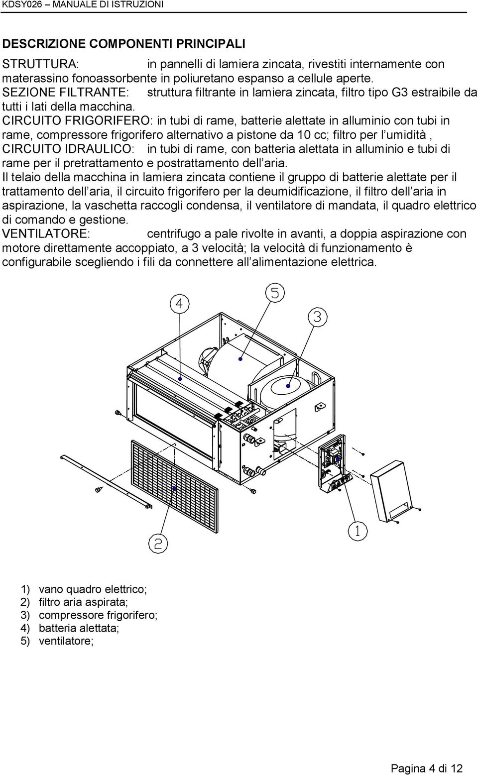 CIRCUITO FRIGORIFERO: in tubi di rame, batterie alettate in alluminio con tubi in rame, compressore frigorifero alternativo a pistone da 10 cc; filtro per l umidità, CIRCUITO IDRAULICO: in tubi di