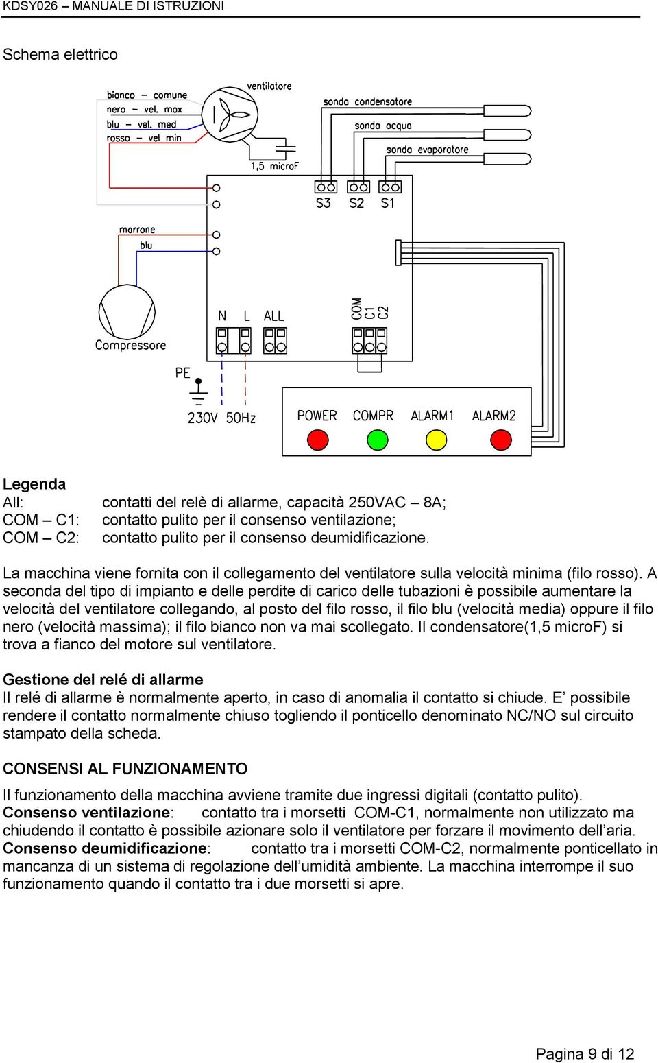 A seconda del tipo di impianto e delle perdite di carico delle tubazioni è possibile aumentare la velocità del ventilatore collegando, al posto del filo rosso, il filo blu (velocità media) oppure il