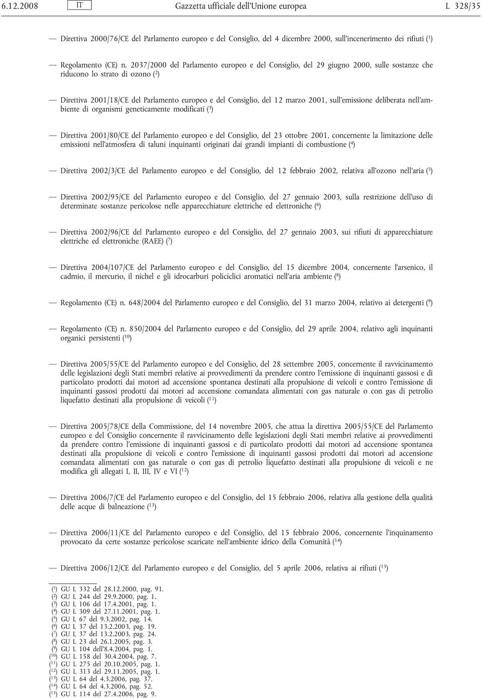 2001, sull emissione deliberata nell ambiente di organismi geneticamente modificati ( 3 ) Direttiva 2001/80/CE del Parlamento europeo e del Consiglio, del 23 ottobre 2001, concernente la limitazione