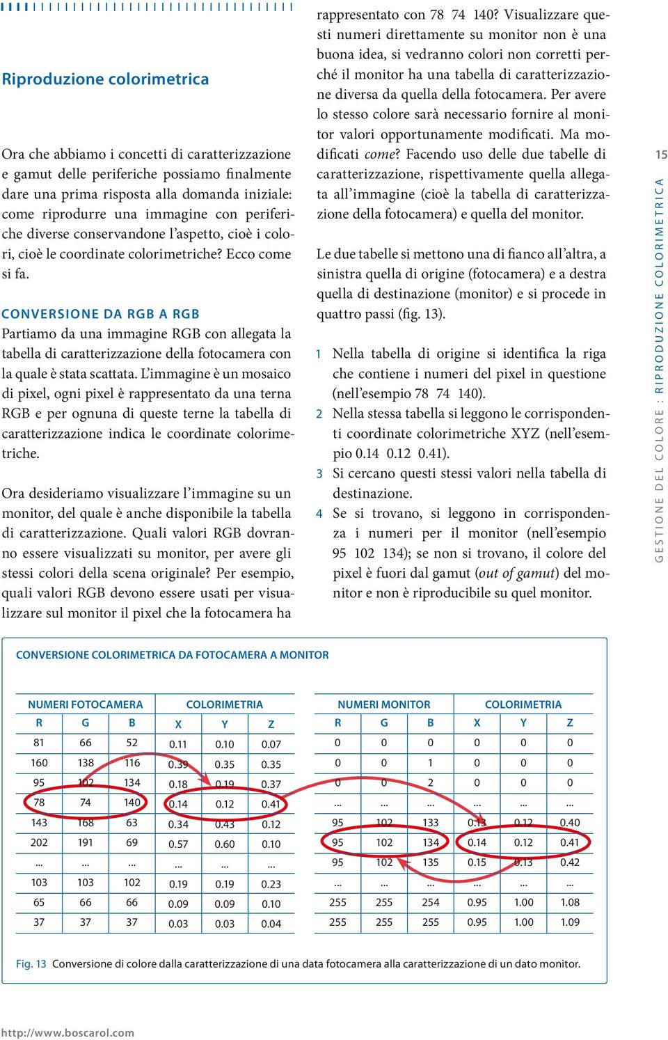 Conversione da RGB a RGB Partiamo da una immagine RGB con allegata la tabella di caratterizzazione della fotocamera con la quale è stata scattata.