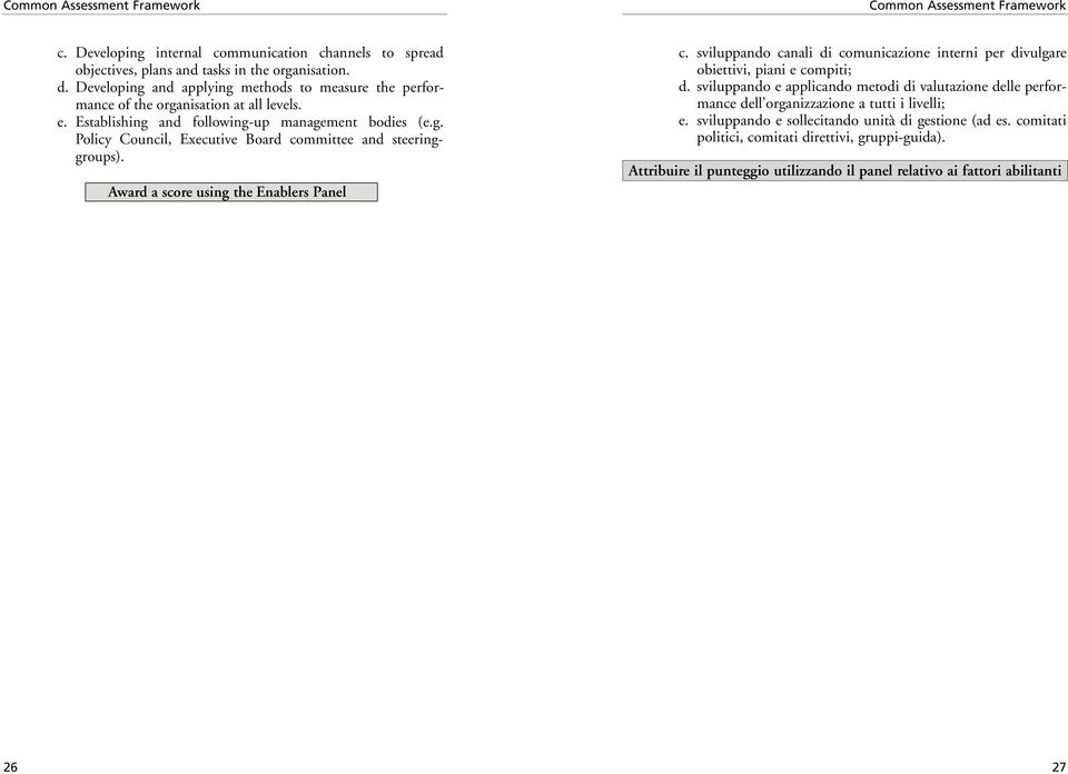 mance dell organizzazione a tutti i livelli; e. Establishing and following-up management bodies (e.g. e. sviluppando e sollecitando unità di gestione (ad es.