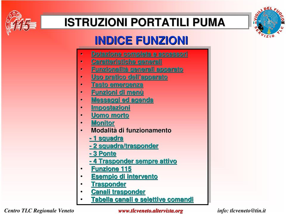 morto Monitor Monitor Modalità Modalitàdi di funzionamento funzionamento --1 --2 /trasponder --3 Ponte Ponte --4 Trasponder Trasponder sempre sempre attivo attivo Funzione Funzione 115 115