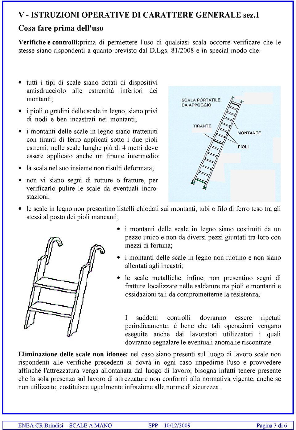 81/2008 e in special modo che: tutti i tipi di scale siano dotati di dispositivi antisdrucciolo alle estremità inferiori dei montanti; i pioli o gradini delle scale in legno, siano privi di nodi e