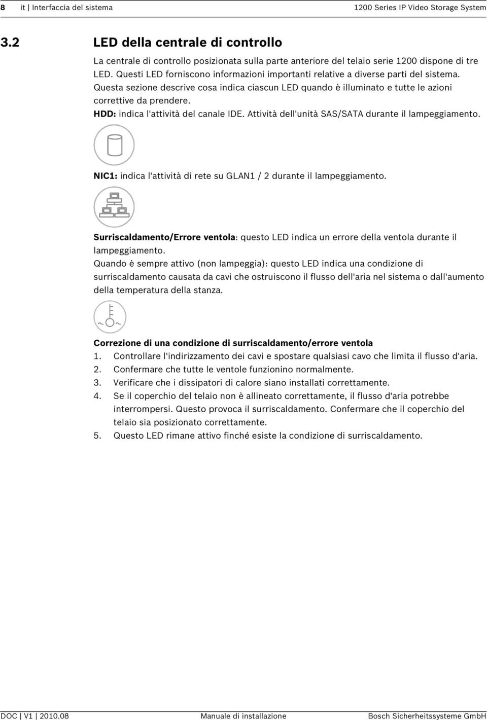 Questi LED forniscono informazioni importanti relative a diverse parti del sistema. Questa sezione descrive cosa indica ciascun LED quando è illuminato e tutte le azioni correttive da prendere.