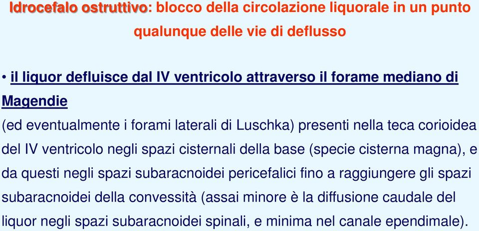 negli spazi cisternali della base (specie cisterna magna), e da questi negli spazi subaracnoidei pericefalici fino a raggiungere gli spazi