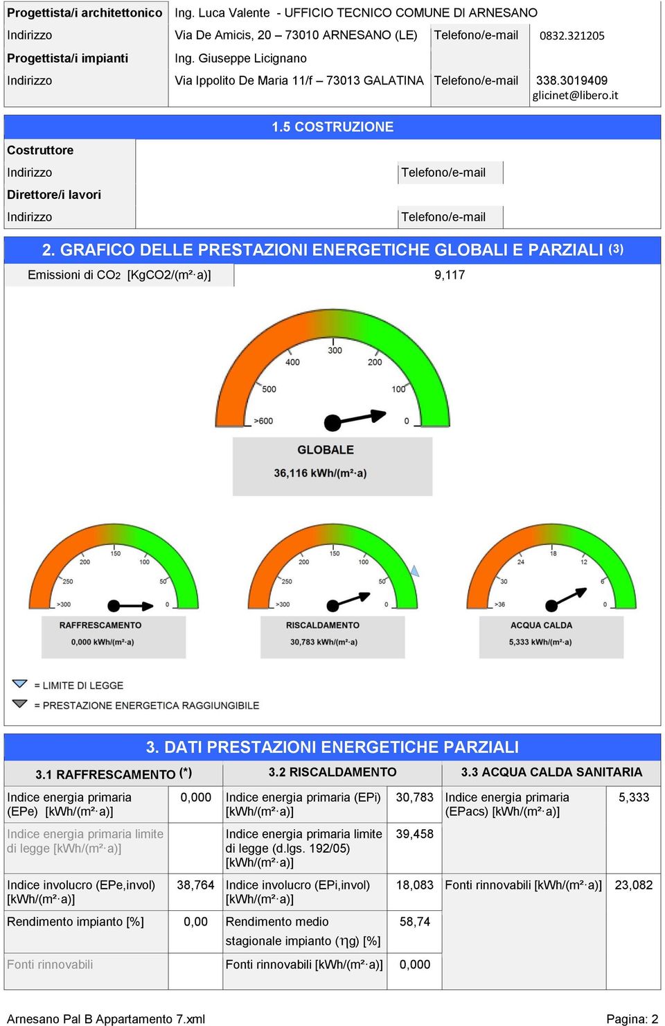 5 COSTRUZIONE Costruttore Indirizzo Direttore/i lavori Indirizzo Telefono/e-mail Telefono/e-mail 2.