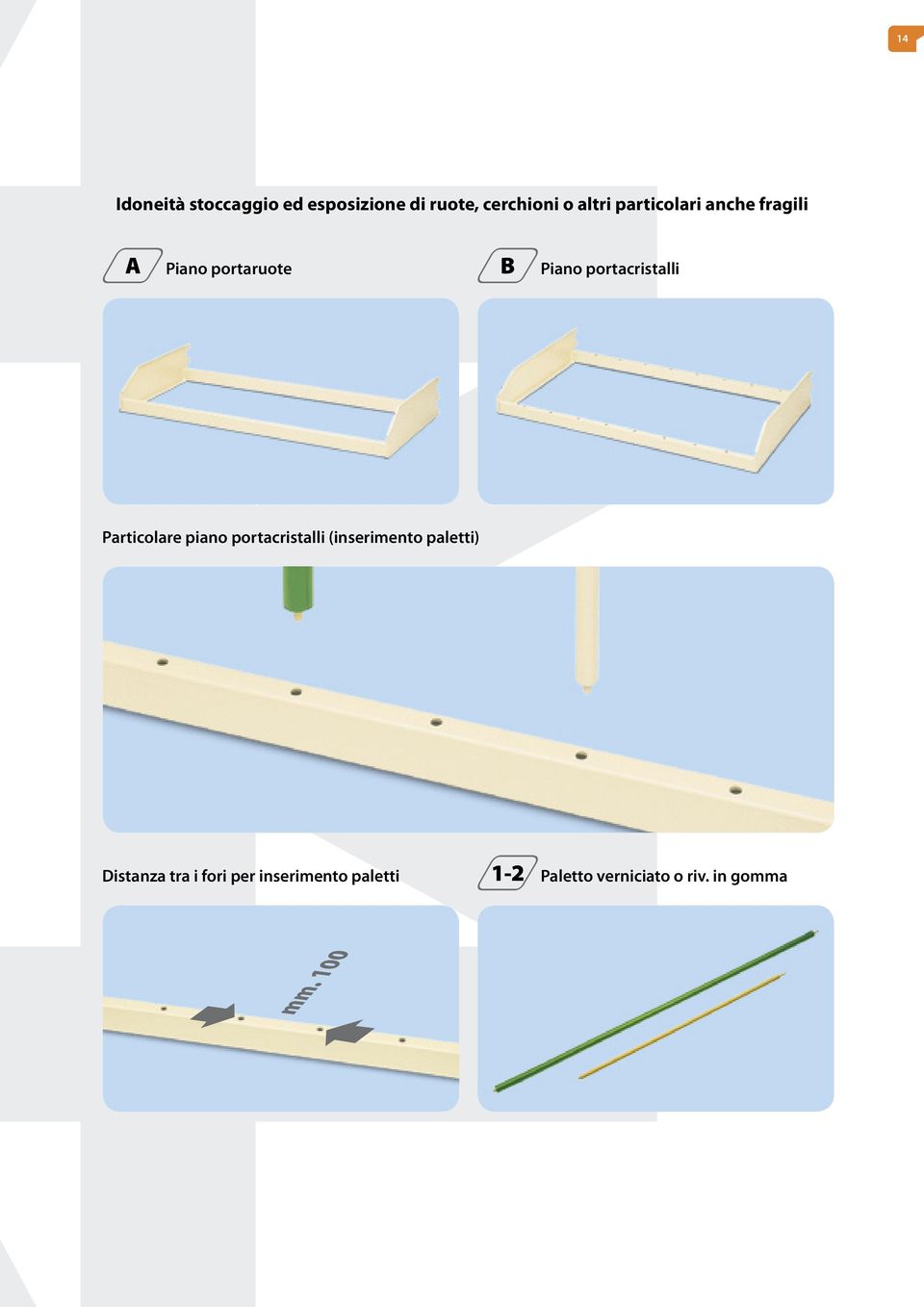 Particolare piano portacristalli (inserimento paletti) Distanza tra i