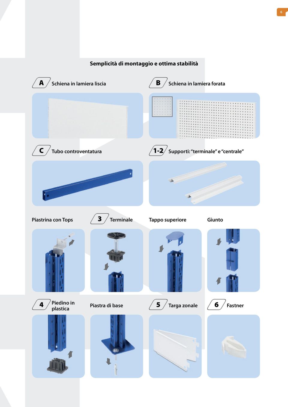 Supporti: terminale e centrale Piastrina con Tops 3 Terminale Tappo