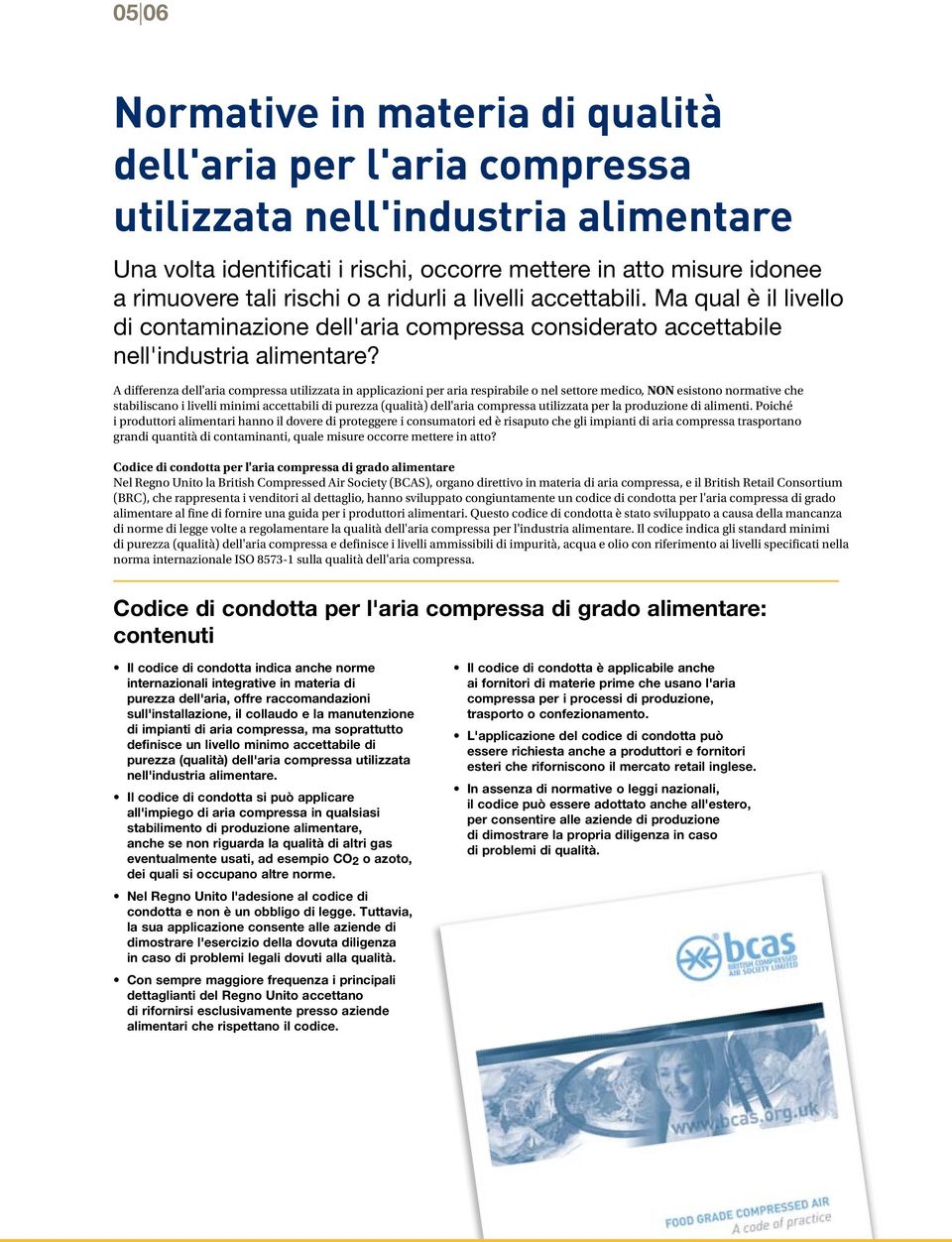 A differenza dell'aria compressa utilizzata in applicazioni per aria respirabile o nel settore medico, NON esistono normative che stabiliscano i livelli minimi accettabili di purezza (qualità)