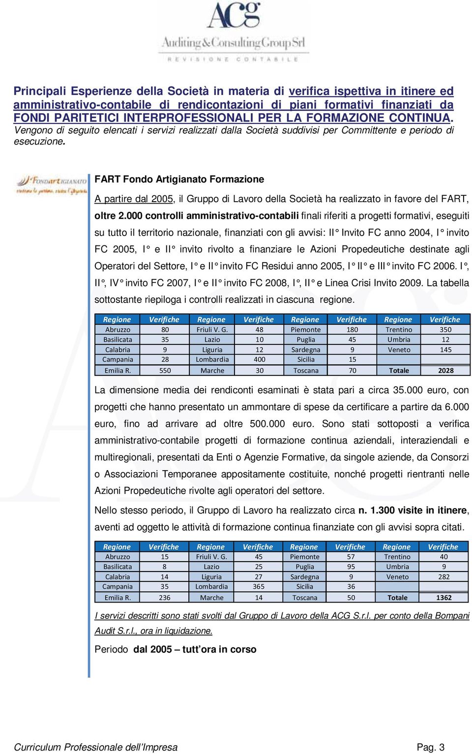 FART Fondo Artigianato Formazione A partire dal 2005, il Gruppo di Lavoro della Società ha realizzato in favore del FART, oltre 2.