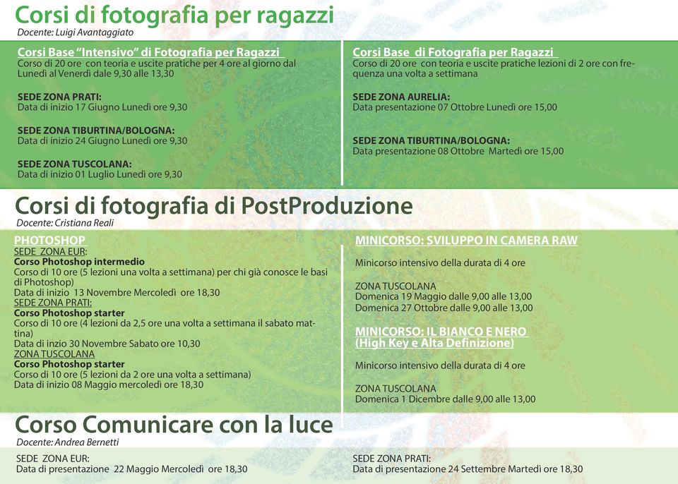 settimana SEDE ZONA AURELIA: Data presentazione 07 Ottobre Lunedì ore 15,00 SEDE ZONA TIBURTINA/BOLOGNA: Data di inizio 24 Giugno Lunedì ore 9,30 SEDE ZONA TUSCOLANA: Data di inizio 01 Luglio Lunedì