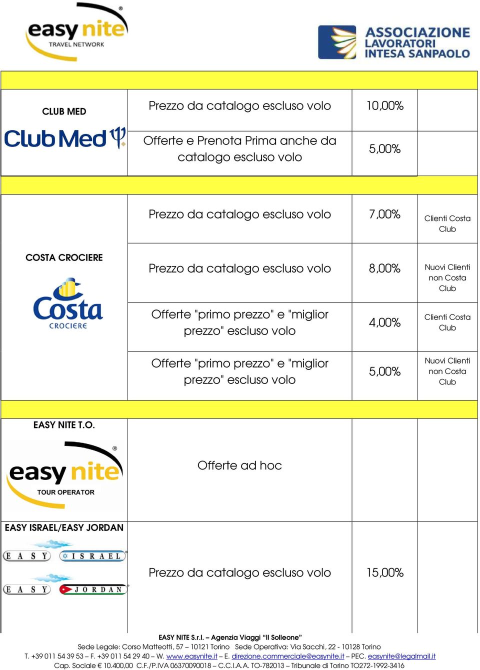 volo 4,00% Clienti Costa Offerte "primo prezzo" e "miglior prezzo" escluso volo