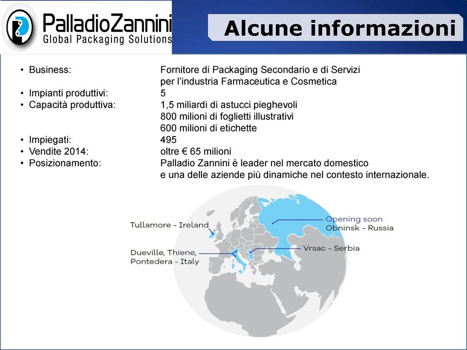 foglietti illustrativi 600 milioni di etichette Impiegati: 495 Vendite 2014: oltre 65 milioni