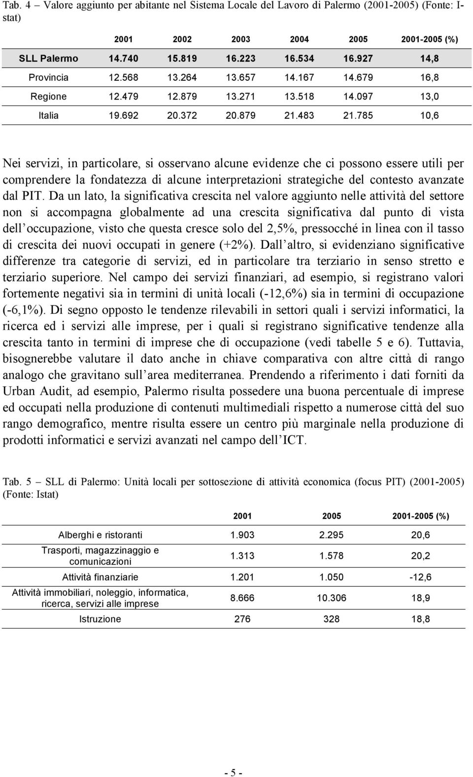 785 10,6 Nei servizi, in particolare, si osservano alcune evidenze che ci possono essere utili per comprendere la fondatezza di alcune interpretazioni strategiche del contesto avanzate dal PIT.