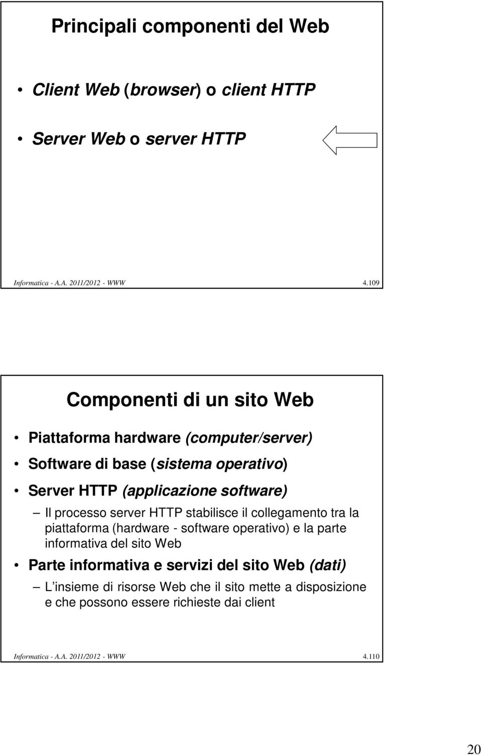 processo server HTTP stabilisce il collegamento tra la piattaforma (hardware - software operativo) e la parte informativa del sito Web Parte