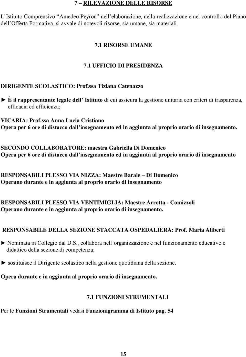 ssa Tiziana Catenazzo È il rappresentante legale dell Istituto di cui assicura la gestione unitaria con criteri di trasparenza, efficacia ed efficienza; VICARIA: Prof.