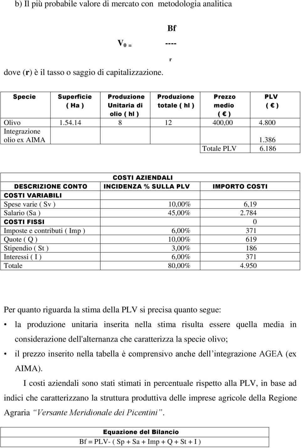 186 PLV ( ) COSTI AZIENDALI DESCRIZIONE CONTO INCIDENZA % SULLA PLV IMPORTO COSTI COSTI VARIABILI Spese varie ( Sv ) 10,00% 6,19 Salario (Sa ) 45,00% 2.