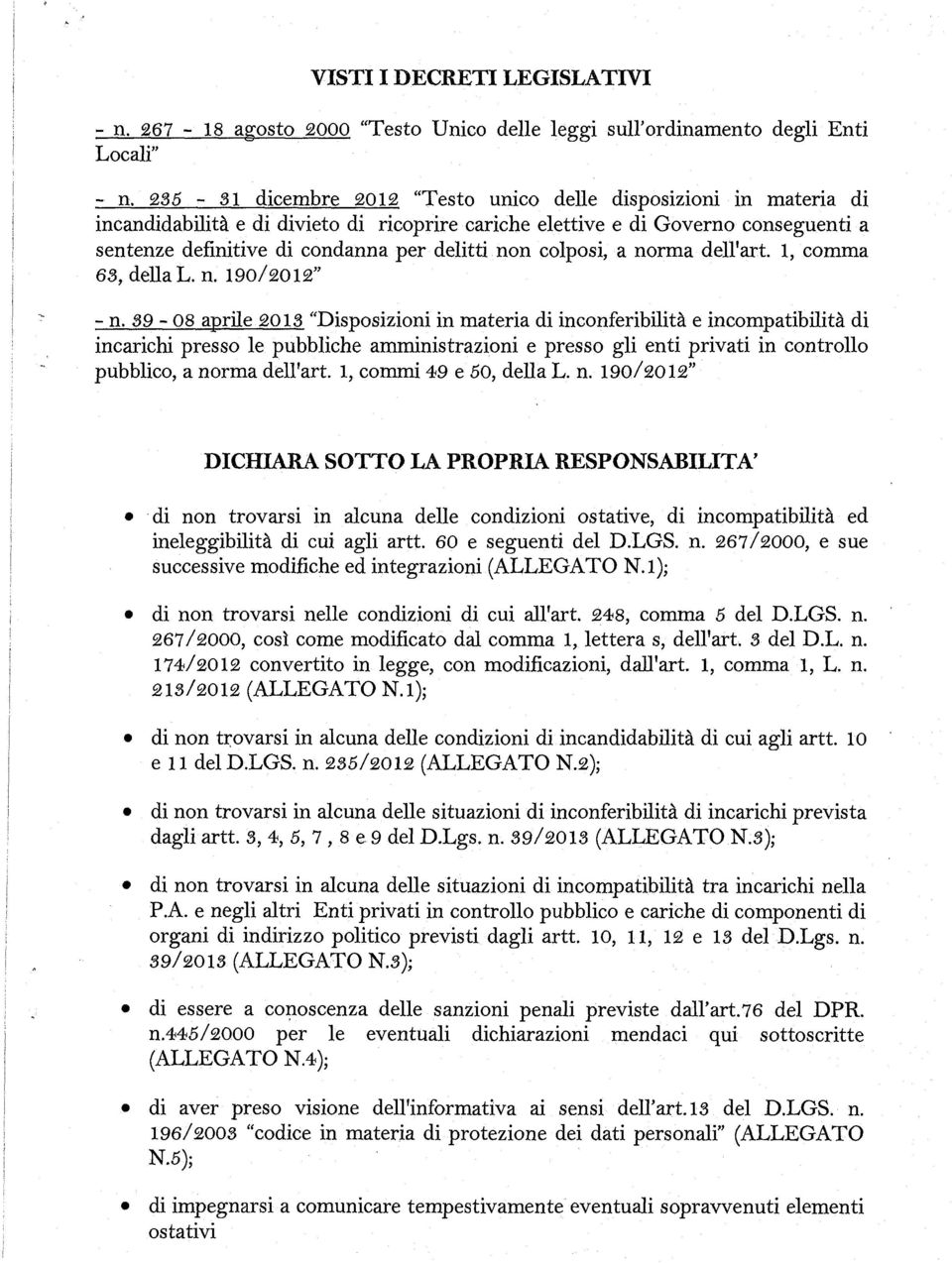 non colposi, a norma dell'art. l, comma 63, della L. n. 19012012" - n.